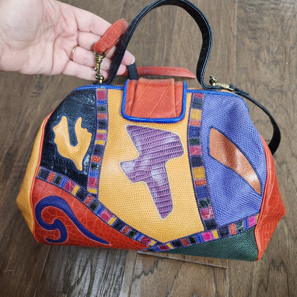 Vtg Sharif Leather Patchwork Handbag - image 4